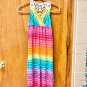 Amy Byer Juniors/kids Rainbow Knit Maxi Sundress,XL, Sleeveless,Lace,New
